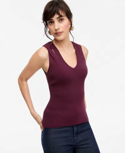Inc International Concepts Women's Ribbed-knit Cutout Tank, Macy's Exclusive In Burgundy