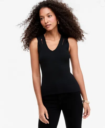 Inc International Concepts Women's Ribbed-knit Cutout Tank, Macy's Exclusive In Black