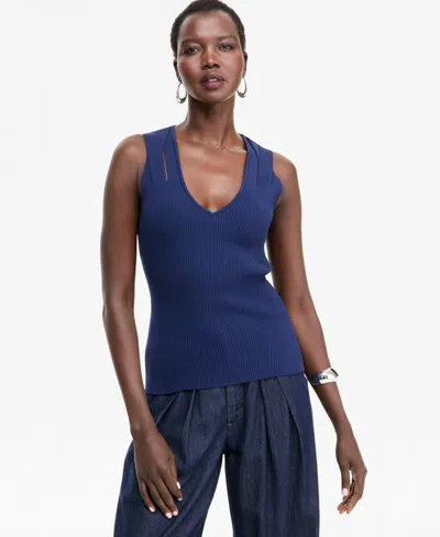 Inc International Concepts Women's Ribbed-knit Cutout Tank, Macy's Exclusive In Blue