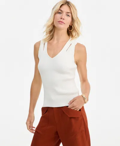 Inc International Concepts Women's Ribbed-knit Cutout Tank, Macy's Exclusive In White