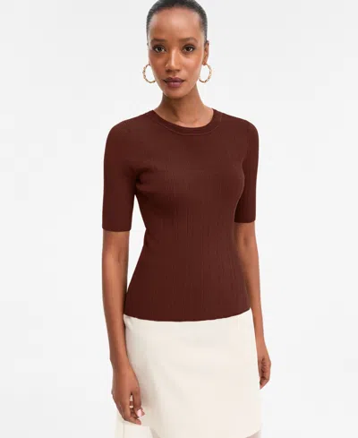 Inc International Concepts Women's Rib-knit Crewneck Sweater, Macy's Exclusive In Brown