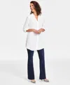 Inc International Concepts Women's Roll-tab Button-down Long Blouse, Created For Macy's In Blue