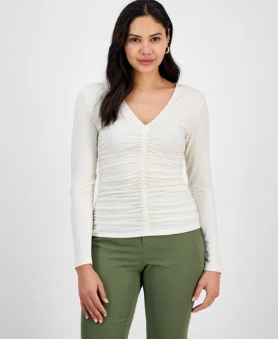 Inc International Concepts Women's Ruched-front Top, Exclusively At Macy's In Vintage Cream