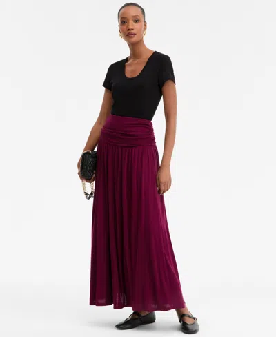 Inc International Concepts Women's Ruched-waist Maxi Skirt, Macy's Exclusive In Burgundy