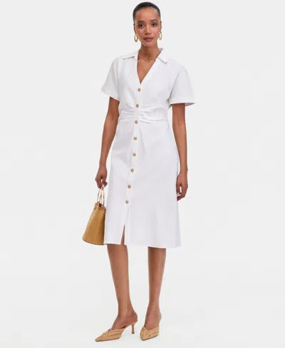 Inc International Concepts Women's Ruched-waist Button-front Midi Dress, Macy's Exclusive In White