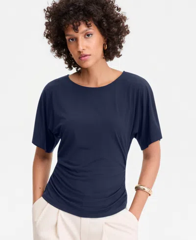 Inc International Concepts Women's Ruched-waist Short-sleeve T-shirt, Macy's Exclusive In Blue