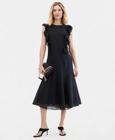 Inc International Concepts Women's Ruffle Sleeveless Midi Dress, Macy's Exclusive In Black
