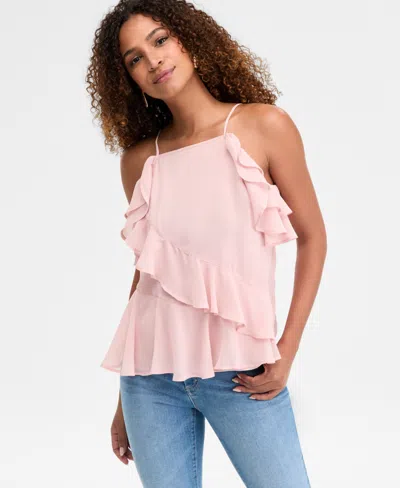 Inc International Concepts Women's Ruffle-trim Apron-neck Tank, Macy's Exclusive In Pink