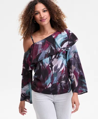 Inc International Concepts Women's Ruffled Asymmetrical-neck Blouse, Macy's Exclusive In Multi