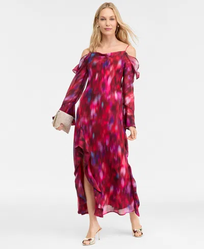 Inc International Concepts Women's Ruffled Cold-shoulder Dress, Macy's Exclusive In Multi