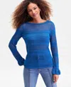Inc International Concepts Women's Ruffled Pointelle Sweater, Macy's Exclusive In Blue