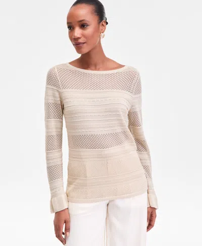 Inc International Concepts Women's Ruffled Pointelle Sweater, Macy's Exclusive In Neutral