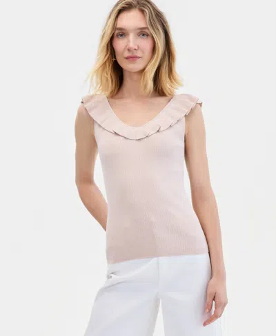 Inc International Concepts Women's Ruffle-trim Metallic Sweater Tank, Macy's Exclusive In Pink