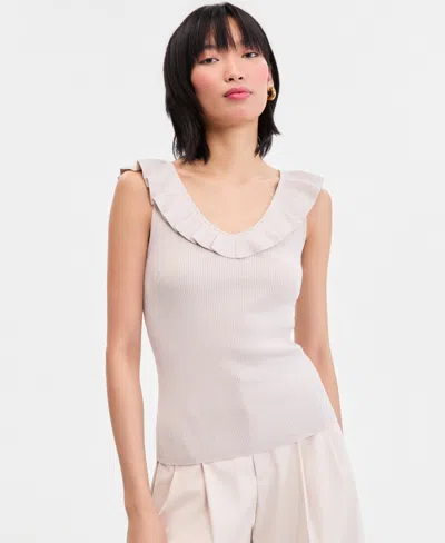 Inc International Concepts Women's Ruffle-trim Metallic Sweater Tank, Macy's Exclusive In White