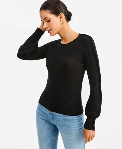 Inc International Concepts Women's Ruffle-trim Rib-knit Sweater, Macy's Exclusive In Black