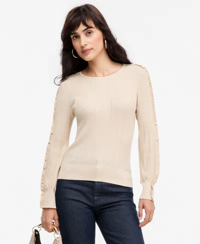 Inc International Concepts Women's Ruffle-trim Rib-knit Sweater, Macy's Exclusive In White