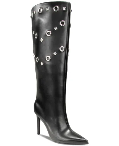 Inc International Concepts Women's Saiqa Grommet Knee High Boots, Created For Macy's In Black Smooth