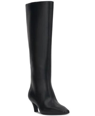 Inc International Concepts Women's Sameya Mid-heel Knee High Boots, Created For Macy's In Black Smooth