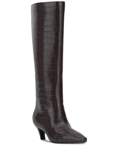 Inc International Concepts Women's Sameya Mid-heel Knee High Boots, Created For Macy's In Brown Croc