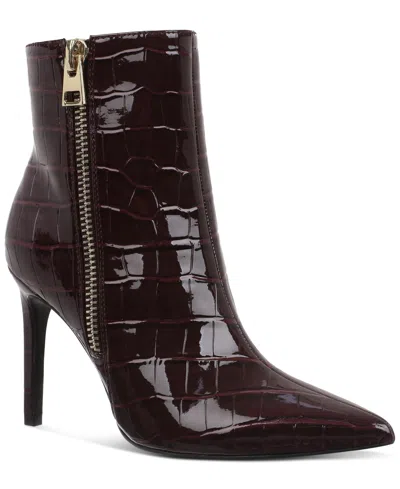 Inc International Concepts Women's Sarishaa Zip Booties, Created For Macy's In Burgundy Croc