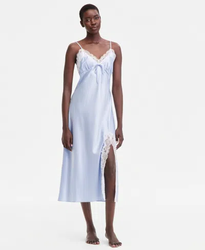 Inc International Concepts Women's Satin Lace Gown, Macy's Exclusive In Blue