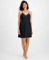 Inc International Concepts Women's Satin Lace-trim Chemise, Created For Macy's In Deep Black