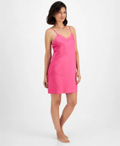 Inc International Concepts Women's Satin Lace-trim Chemise, Created For Macy's In Divine Berry