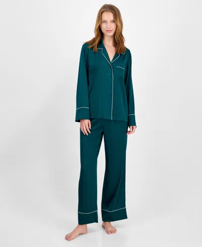 Inc International Concepts I.n.c International Concepts Women's Satin Pajama Set With Diamante Trim In Green