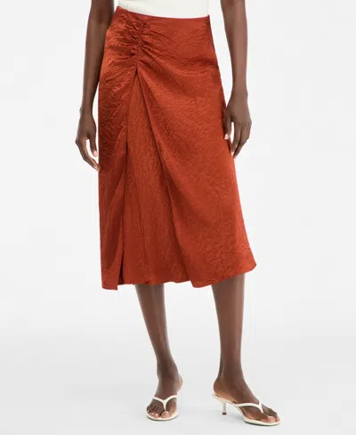 Inc International Concepts Women's Satin Ruched Midi Skirt, Macy's Exclusive In Burgundy