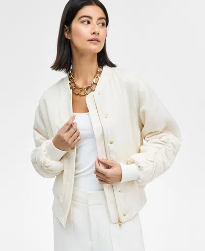 Inc International Concepts Women's Satin Ruched-sleeve Bomber Jacket, Exclusively At Macy's In Vintage Cream