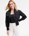Inc International Concepts Women's Satin Shrunken Bomber Jacket, Macy's Exclusive In Black