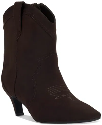 Inc International Concepts Women's Secia Western Booties, Created For Macy's In Chocolate Micro