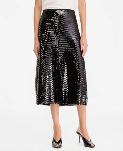 Inc International Concepts Women's Sequin A-line Midi Skirt, Macy's Exclusive In Deep Black