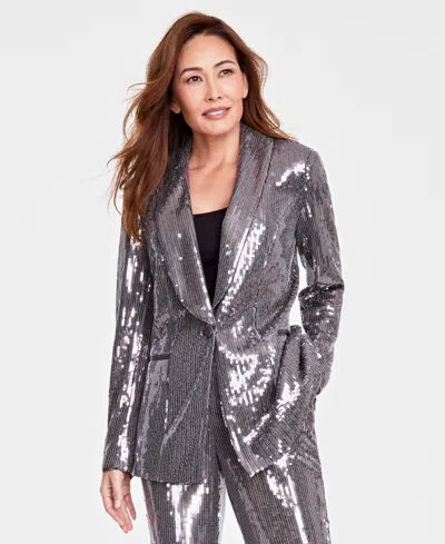 Inc International Concepts Women's Sequin Blazer, Created For Macy's In Gunmetal