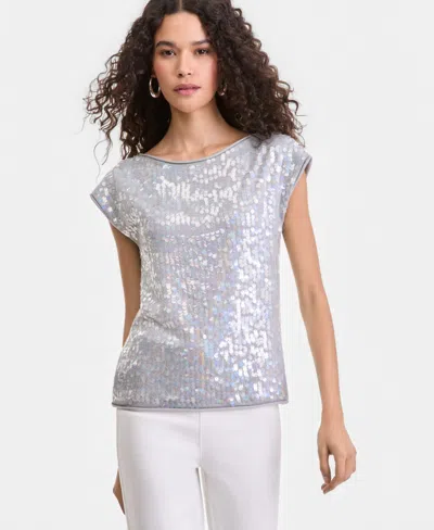 Inc International Concepts Women's Sequin Cap-sleeve Sweater, Macy's Exclusive In White