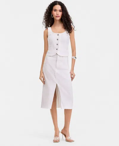 Inc International Concepts Womens Denim Sequin Embellished Vest Midi Skirt Macys Exclusive In White