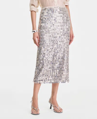 Inc International Concepts Women's Sequin Midi Skirt, Macy's Exclusive In Silver