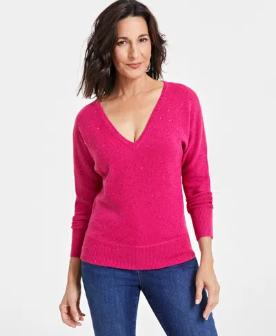Inc International Concepts Women's Sequin-shine V-neck Sweater, Created For Macy's In Pink Tutu