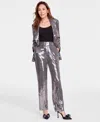 Inc International Concepts Plus Size Sequined Blazer Asymmetrical Neck Metallic Foil Top Sequined Straight Leg Pants Created Fo In Gunmetal