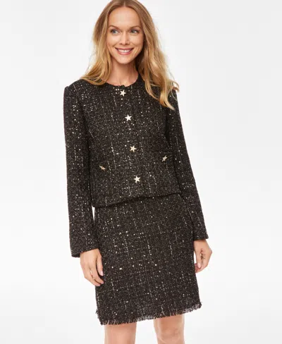 Inc International Concepts Women's Sequin Tweed Blazer, Created For Macy's In Deep Black