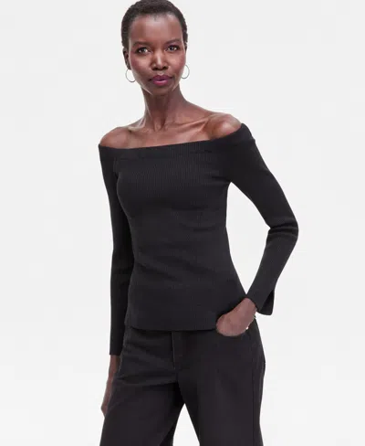 Inc International Concepts Women's Shimmer-knit Boat-neck Sweater, Macy's Exclusive In Black