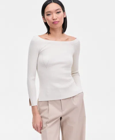 Inc International Concepts Women's Shimmer-knit Boat-neck Sweater, Macy's Exclusive In White