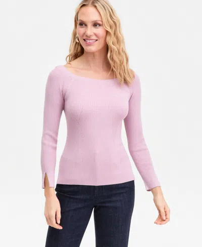 Inc International Concepts Women's Shimmer-knit Boat-neck Sweater, Macy's Exclusive In Pink