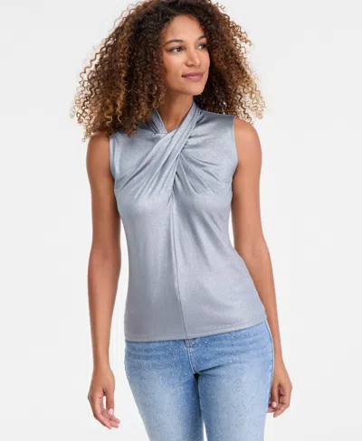 Inc International Concepts Women's Shine Cross-neck Tank Top, Macy's Exclusive In Blue