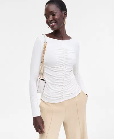 Inc International Concepts Women's Shirred-front Long-sleeve Top, Macy's Exclusive In Brown