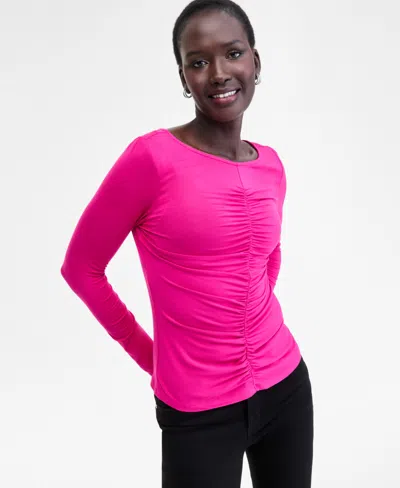 Inc International Concepts Women's Shirred-front Long-sleeve Top, Macy's Exclusive In Pink