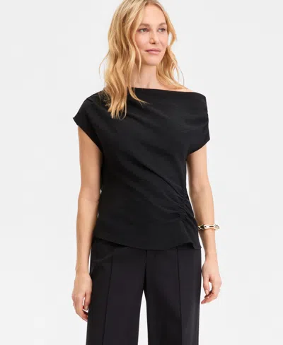 Inc International Concepts Women's Short Sleeve Asymmetric Blouse, Macy's Exclusive In Black