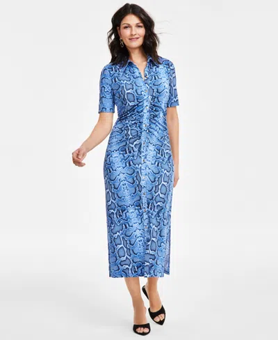 Inc International Concepts Women's Short-sleeve Button-front Dress, Created For Macy's In Sophia Snake