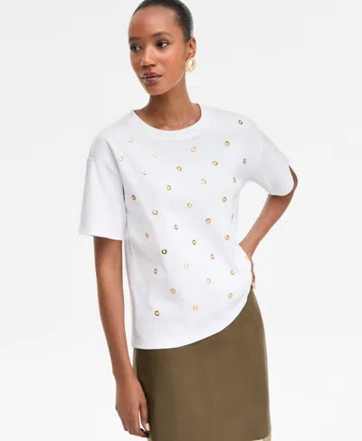 Inc International Concepts Women's Short-sleeve Grommet Top, Macy's Exclusive In White