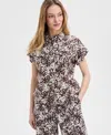 Inc International Concepts Women's Short-sleeve Printed Pocket Blouse, Exclusively At Macy's In Petra Texture